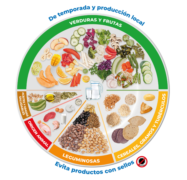 Ícono de las Guías Alimentarias 2023: el Plato del Bien Comer saludable y sostenible.
